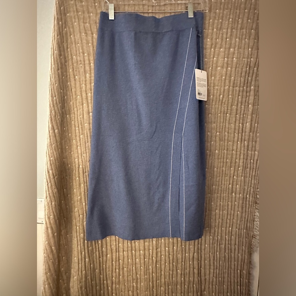 Margaret O'Leary Blue Pencil Skirt with White Accent Stitching
